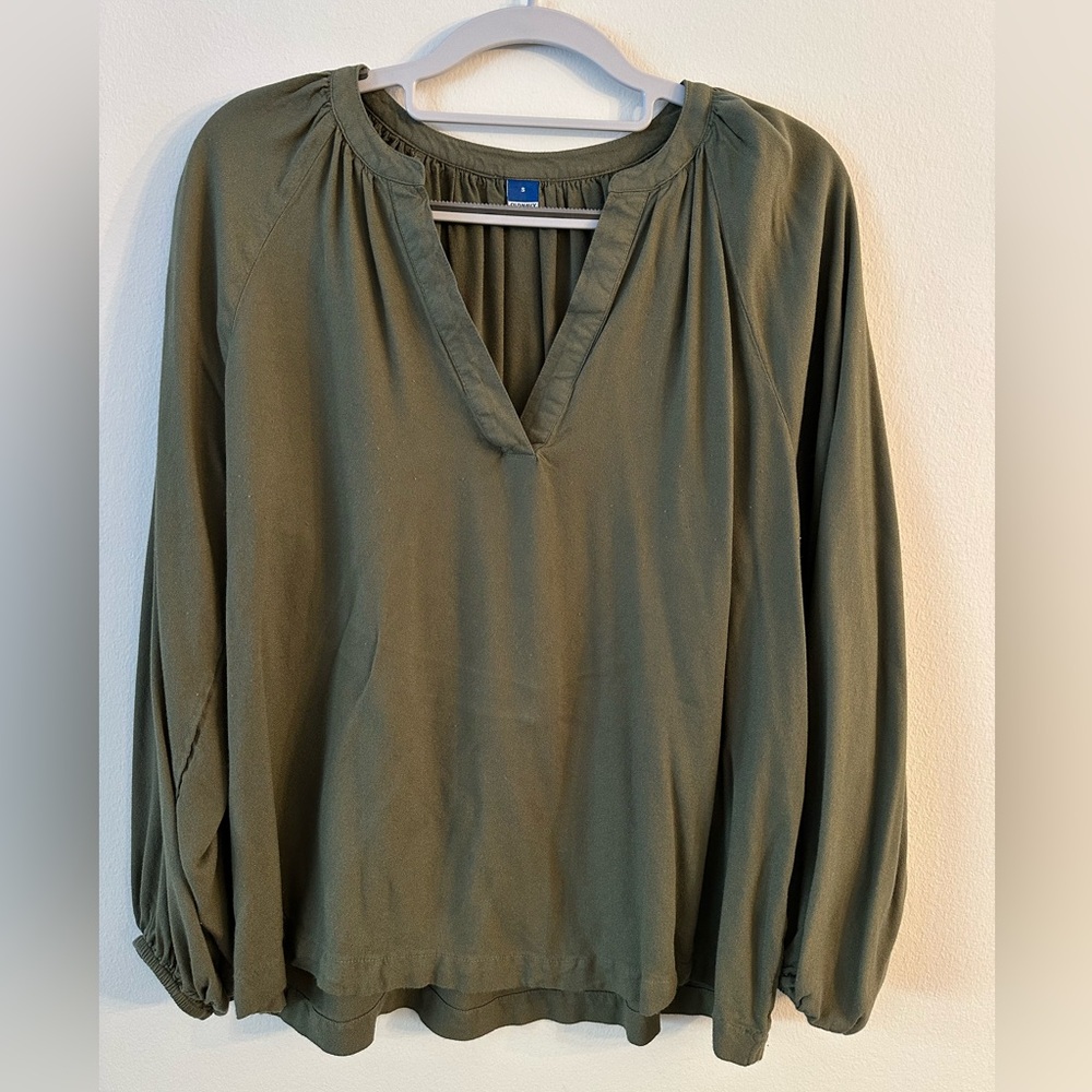 Women’s Long-sleeve V-neck Blouse | S | Olive Green